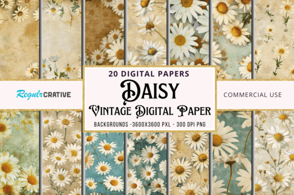 Daisy Vintage Digital Paper Bundle: Timeless Floral Textures
