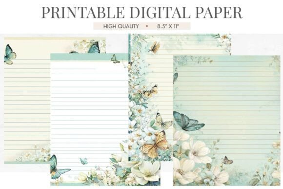Elegant Teal Butterfly Lined Letter Paper for Creatives