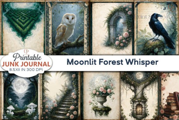 Enchanting Moonlit Forest Whisper Junk Journal Page