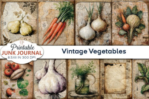 Timeless Botanicals: Integrating Vintage Vegetables Junk Journal Pages