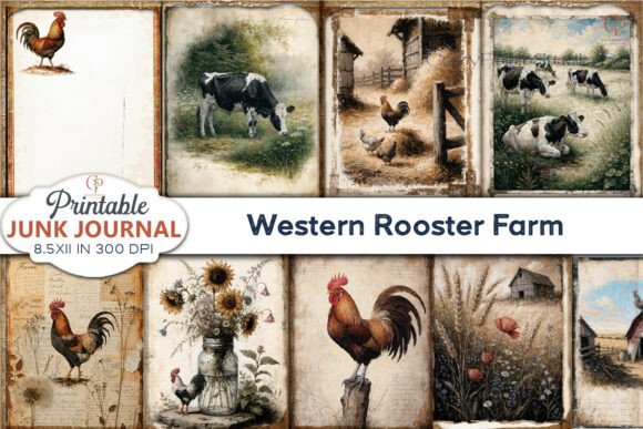 Western Rooster Farm Junk Journal Pages for Rustic Crafts